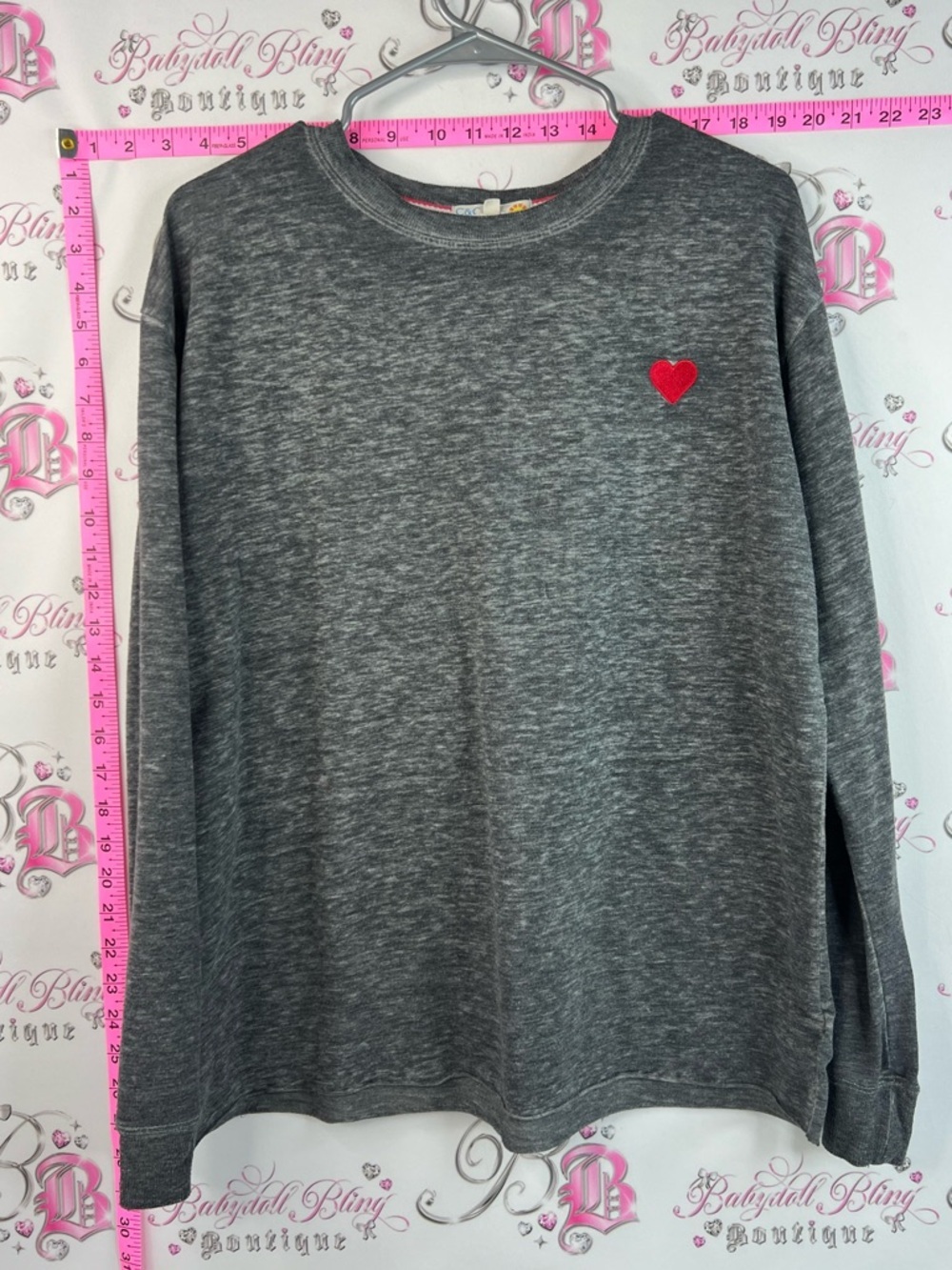 C&C California long sleeve shirt Gray Long Sleeve Sweatshirt with Red Heart